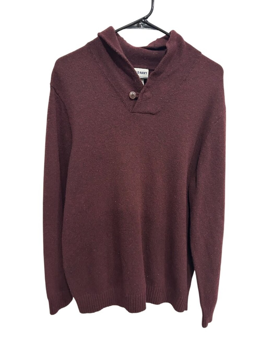 Old Navy Mens Burgundy Button Neck Shawl Collar Sweater Size Large Preppy Cozy